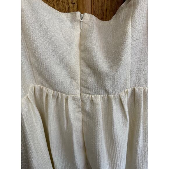 English Factory Cream Balloon Sleeve Sweetheart Neck Mini Dress Lined Large - Picture 6 of 7